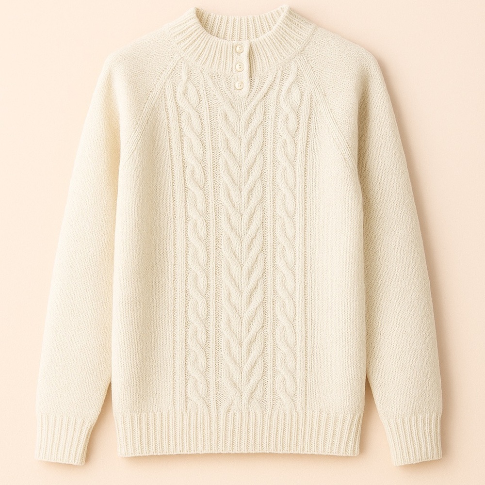 Vintage Cream Cable Knit Mock Turtleneck Acrylic Sweater - Picture 3 of 10